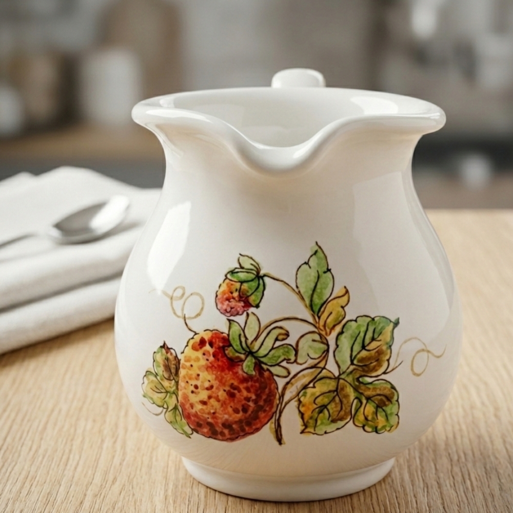 Neimanโ Marcus 5" tall Cottagecore Italian Pottery Strawberry Ceramic Creamer